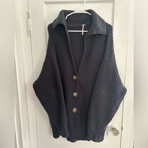 Free People Chunky Knit Black Oversized Cardigan OS